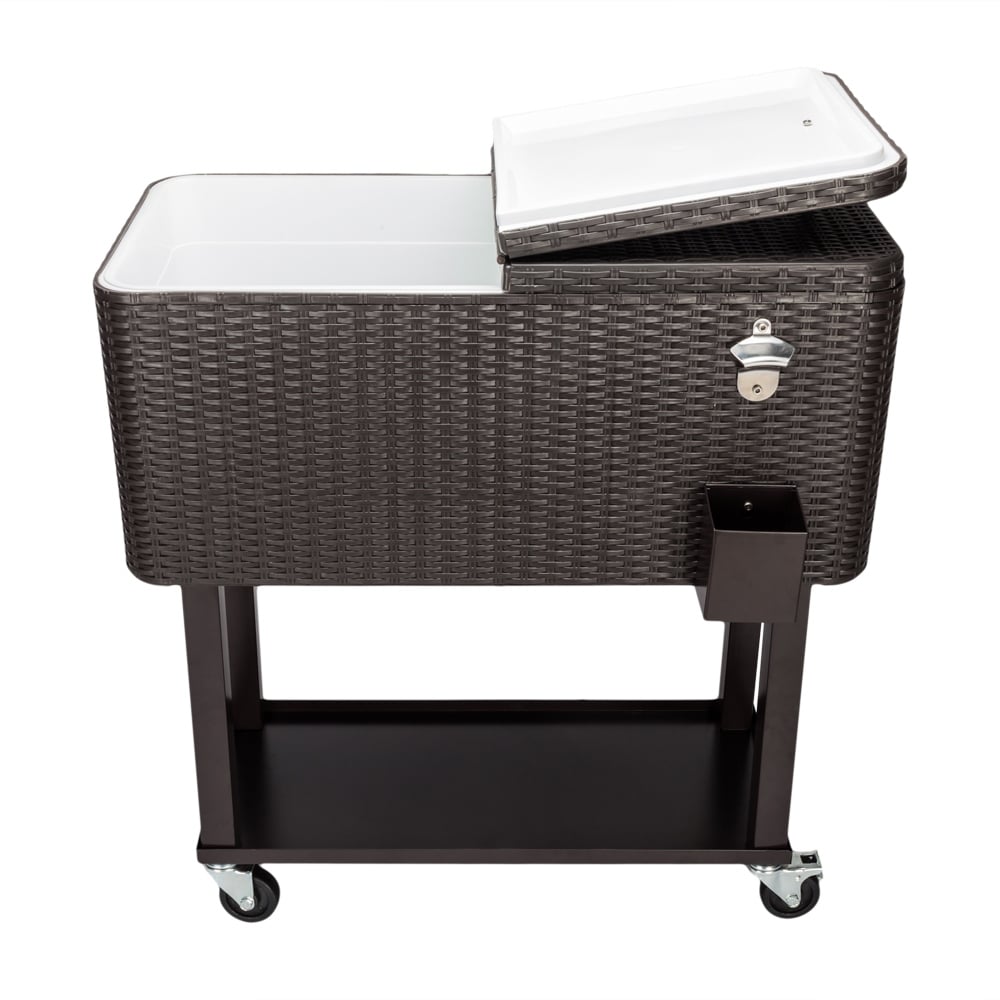 80Qt Rattan Square Legs Cooler With Shelf