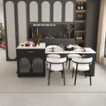 80 Expandable Kitchen Island With Dining Table With Marble Grain Countertop With Power Outlet