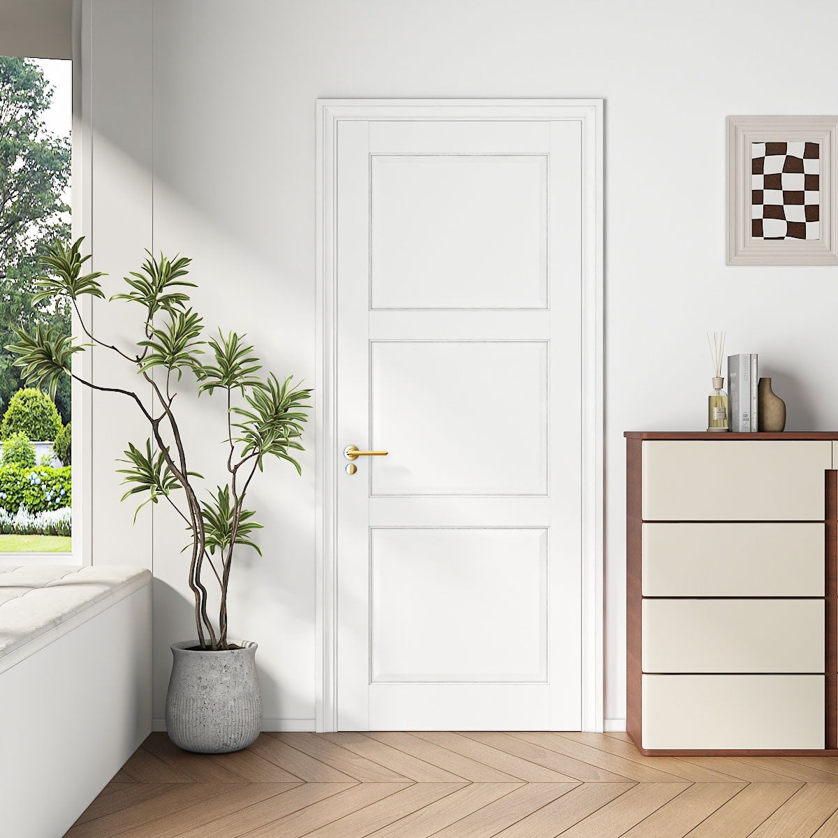 80 Primed Slab Door 3 Paneled Solid Core Wood Standard Door For Pantry Doors Solid Core Prehung Interior Door Without Kit