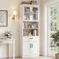 80 Tall Display Bookcase With Glass Doors And Drawer Freestanding Bookshelf With Adjustable Shelves And Srorage Cabinet.