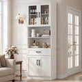 80 Tall Kitchen Pantry Cabinet With Glass Doors And Drawer Sideboard Storage Buffet Cabinet For Living Room Dining Room.