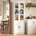 80 Tall Kitchen Pantry Storage Cabinet With Glass Doors Freestanding Sideboard With Adjustable Shelves For Dining Living Room.
