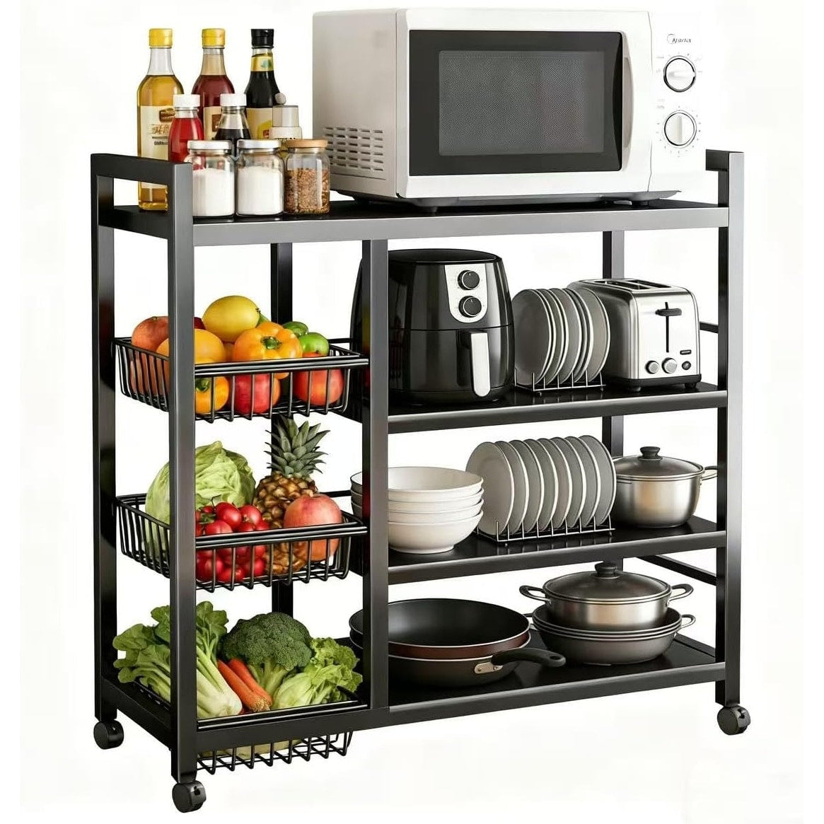 80Cm Floor Standing Storage Rack Multifunctional Storage Rolling Cart Kitchen Storage Rack With Mesh Basket
