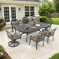 81.89In Black Outdoor Dining Table With 2 Swivel 4 Stackable Chairs Brown Cushions 7 Piece Set