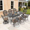 81.89In Oval Black Outdoor Dining Table With 2 Swivel 6 Stackable Chairs Brown Cushions 9 Piece Set