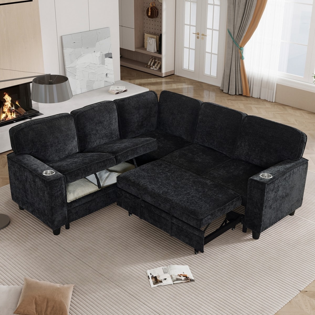 81 L Shaped Sectional Sofa With Charging Ports And Pull Out Sofa Bed