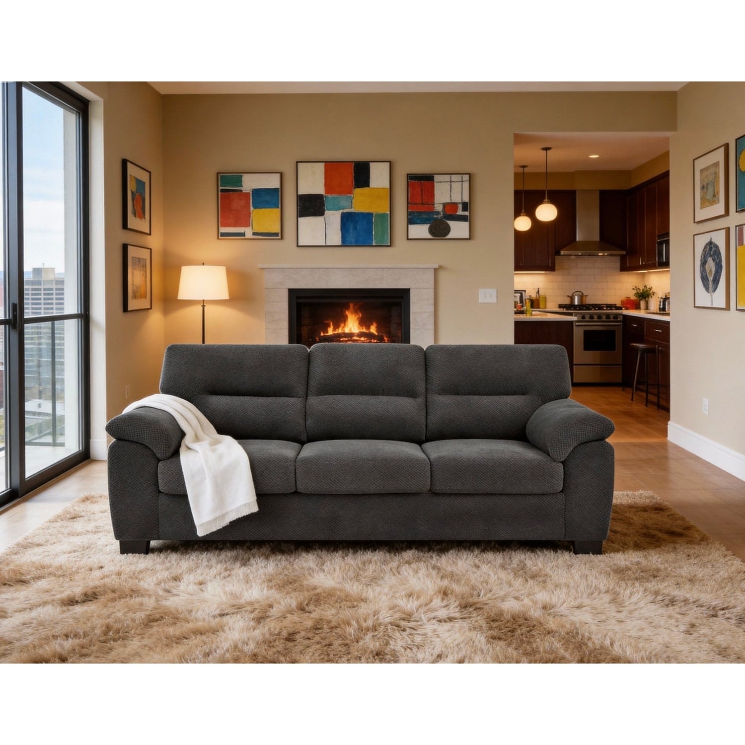 81 Modern Textured Fabric 3 Seater Sofa