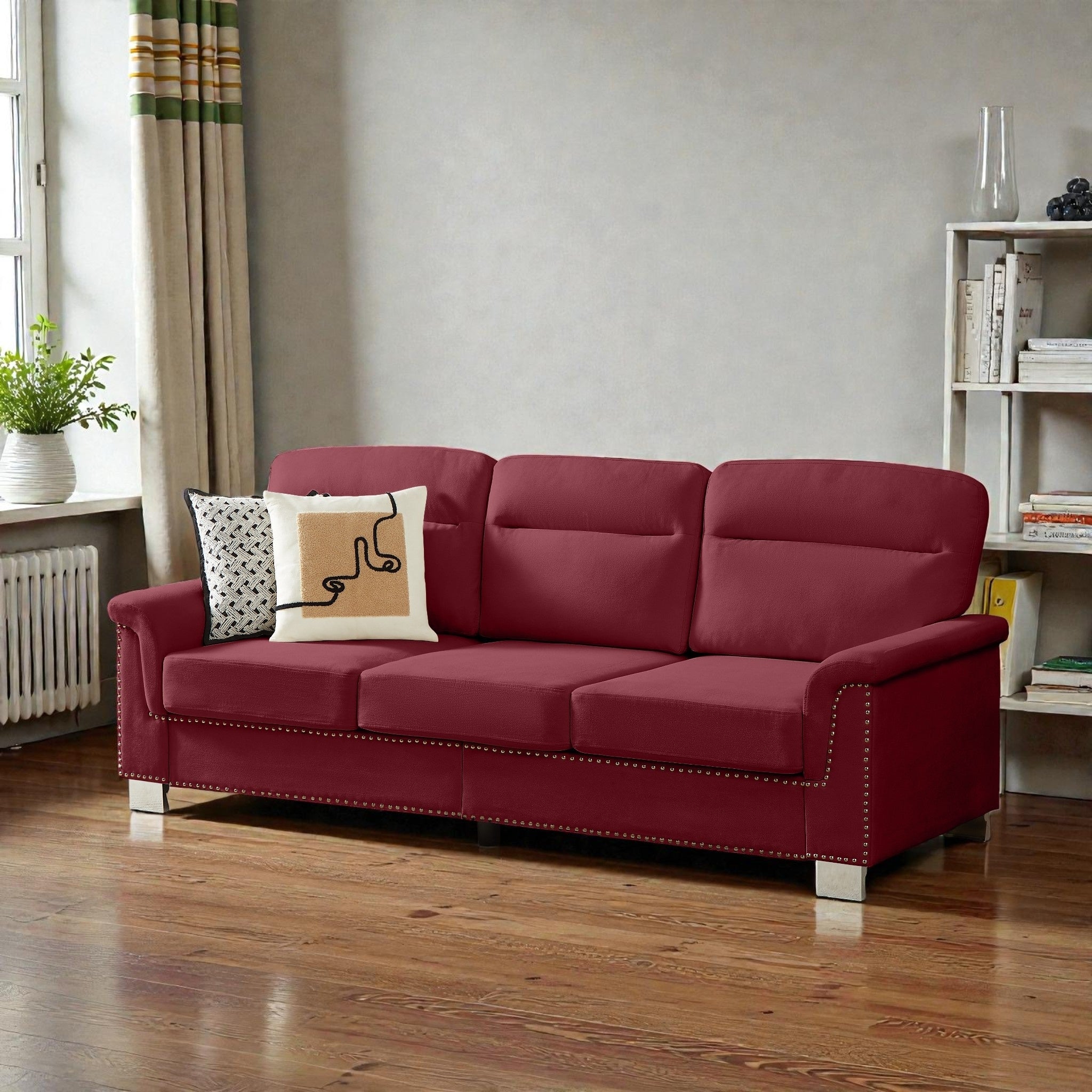 82 Inch Modern 3 Seater Sofa With Snowfleece Fabric Compressed Upholstered Couch For Living Room Bedroom