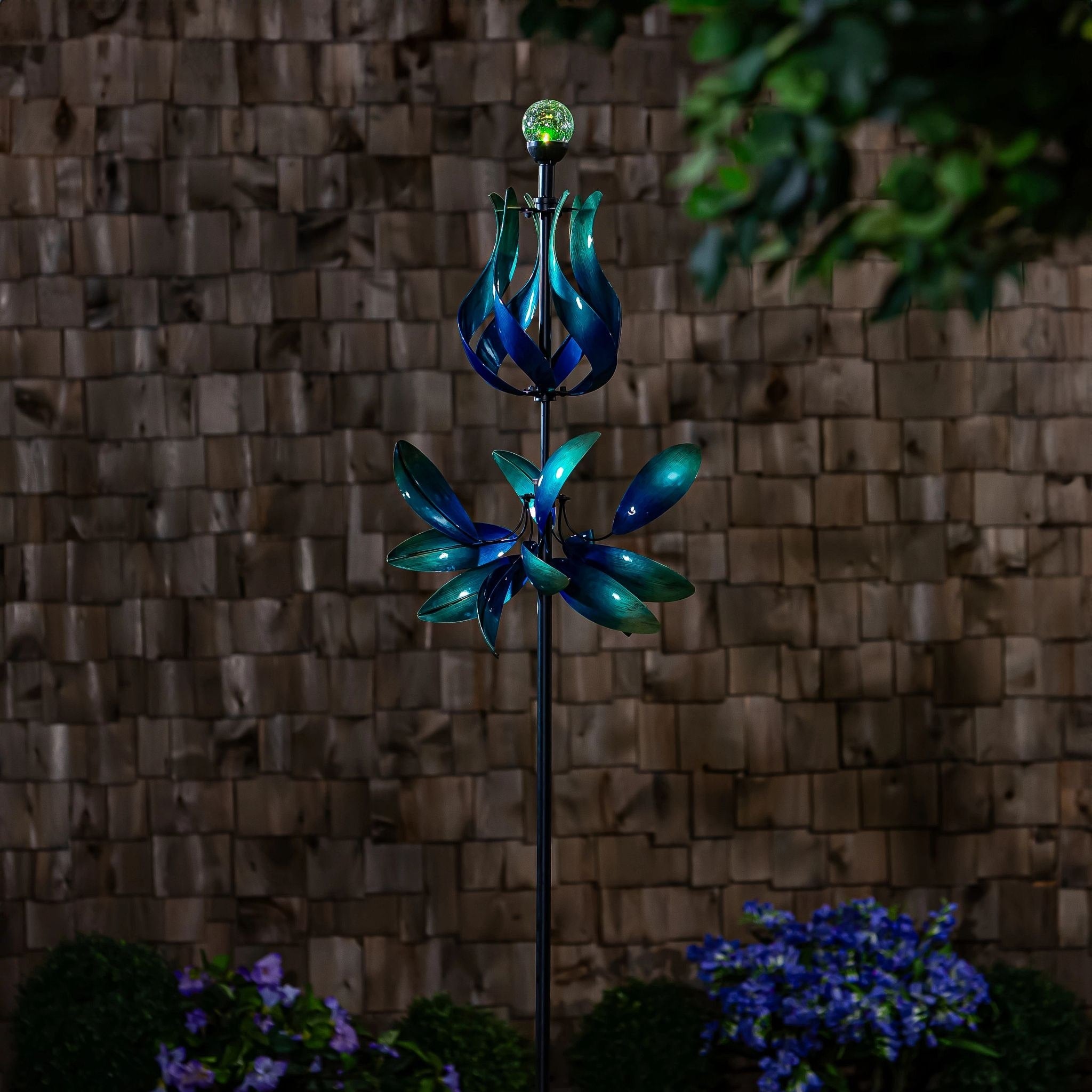 82 In. Solar Blue Teal Floral Gradient Wind Spinner