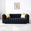82 In.W Blue Finish Velvet Upholstery L Shaped Straight Arm Sectional Sofa
