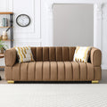 82 In.W Brown Finish Velvet Upholstery L Shaped Straight Arm Sectional Sofa