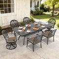 82.68In Black Outdoor Dining Table With 2 Swivel 4 Stackable Chairs Brown Cushions 7 Piece Set