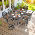 82.68In Black Outdoor Dining Table With 2 Swivel 6 Stackable Chairs Brown Cushions 9 Piece Set
