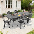 82.68In Rectangle Black Cast Aluminum Outdoor Dining Table With Unbrella Hole 6 Outdoor Dining Chairs Without Cushion
