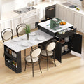 82.6 Fluted Kitchen Island Power Outlet With 2 Drawers And 2 Side Shelves