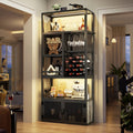 82.6 Tall Wine Cabinet With Glass Holder Wine Rack 6 Tiers Liquor Storage Cabinet With Led Lights Charging Station