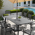 82.7In Outdoor Patio Rectangle Aluminum Wood Like Dining Table With Umbrella Hole