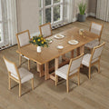 82 Rustic 7 Piece Extendable Dining Table Set With Trestle Base 6 Upholstered Chairs And Two 12 Removable Leaves