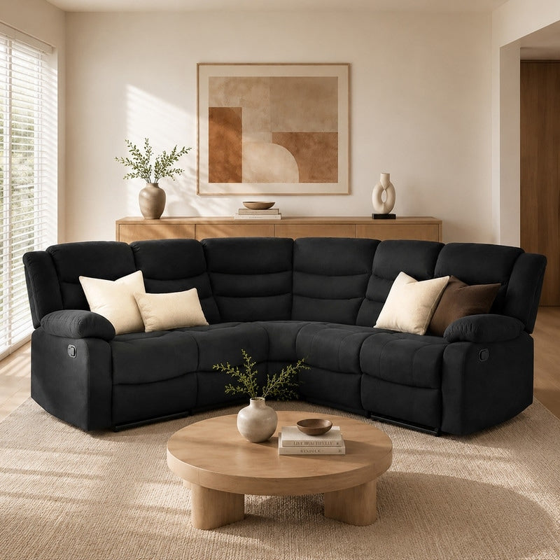 82 Suede Manual Reclining Sectional Sofa With Drop Down Table Living Room Set