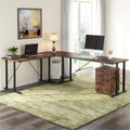 83 Inch Industrial L Shaped Desk With File Cabinet Letter Size Rustic Brown