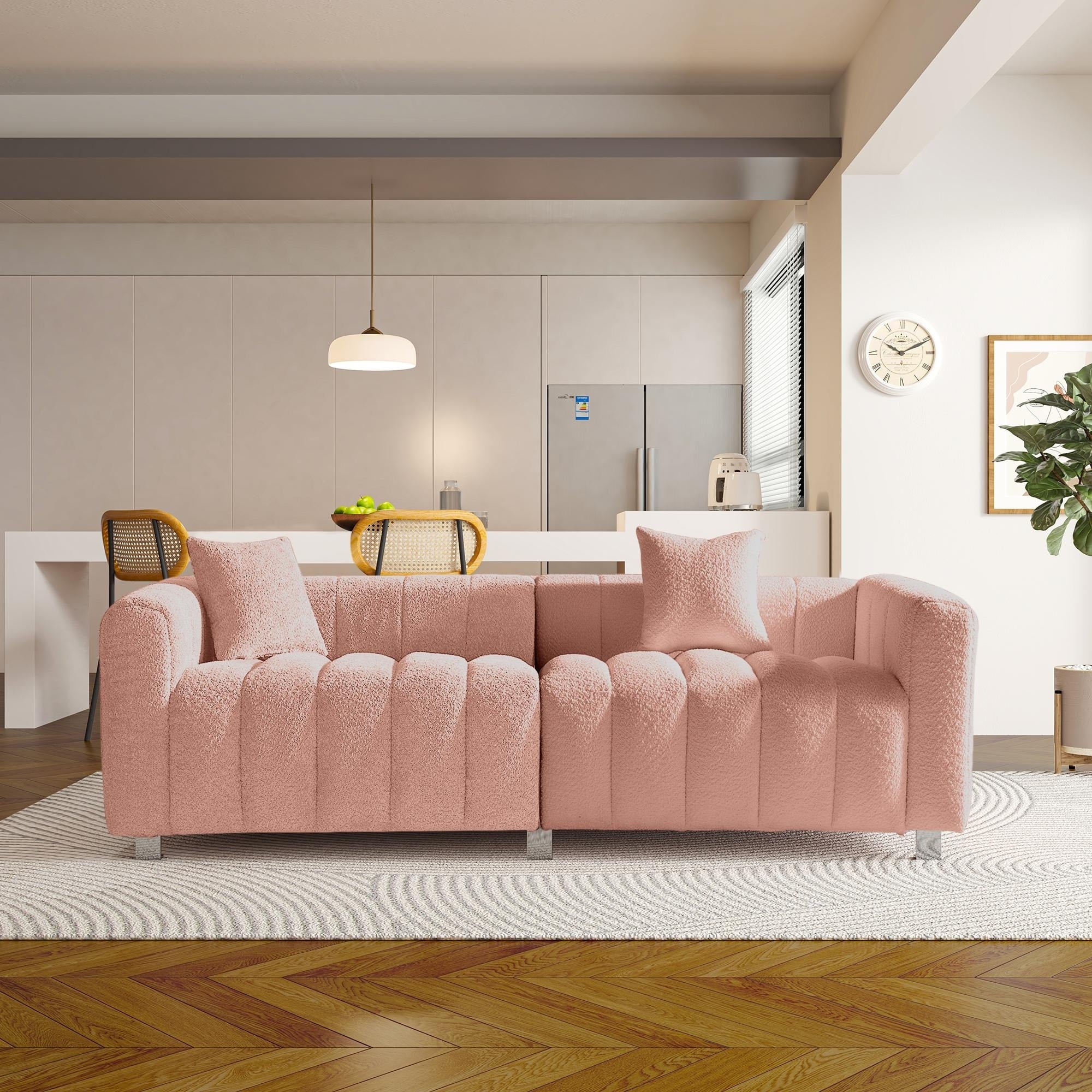 83.46 Premium Velvet Sofa 3 Seater Loveseat Modern Bubble Upholstered Couch With Metal Base Legs
