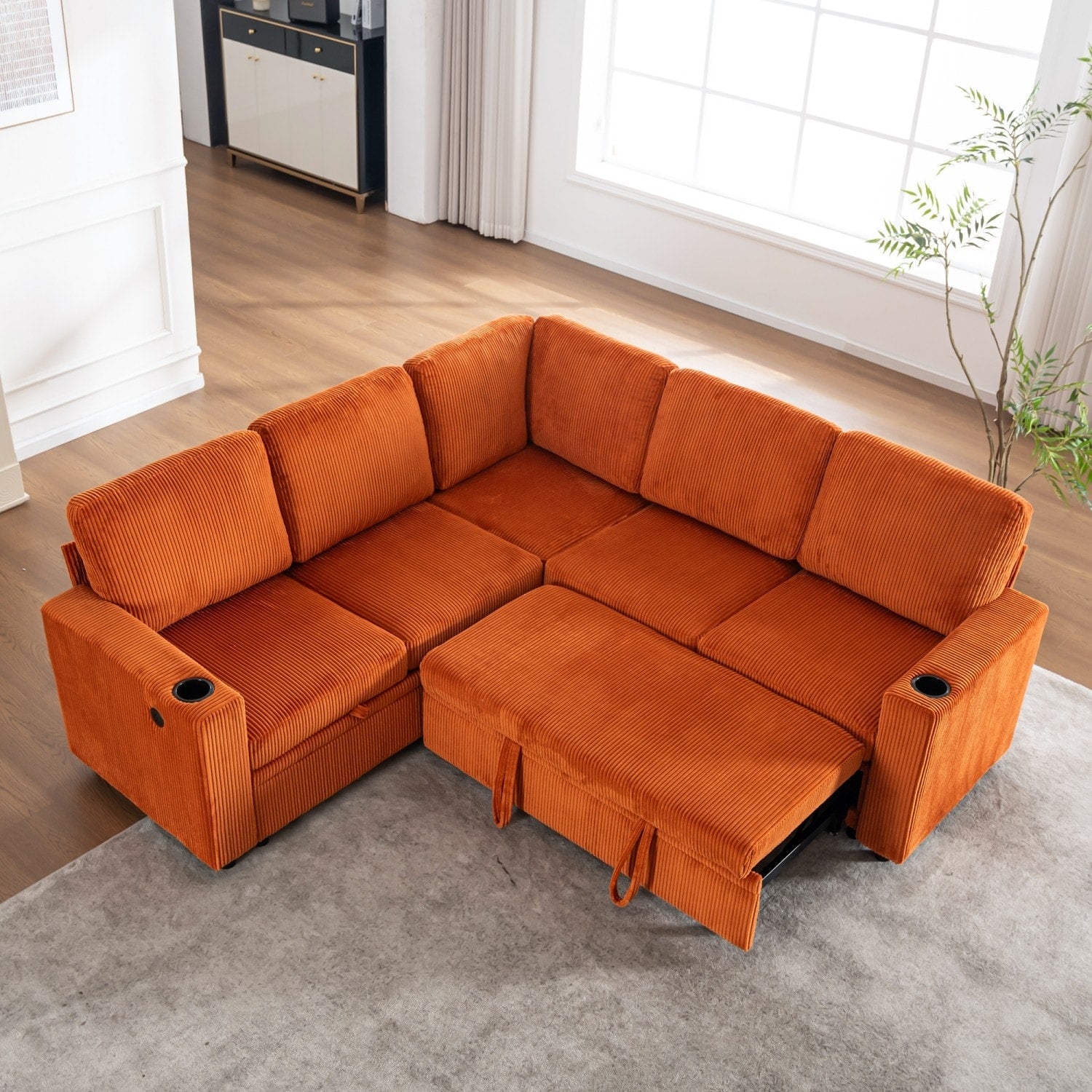 83.66 L Shaped Sectional Sofa With Storage And Pull Out Bed