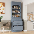 83.7 Inch Modern Kitchen Pantry With Faux Marble Top 5 Drawers And Adjustable Shelf