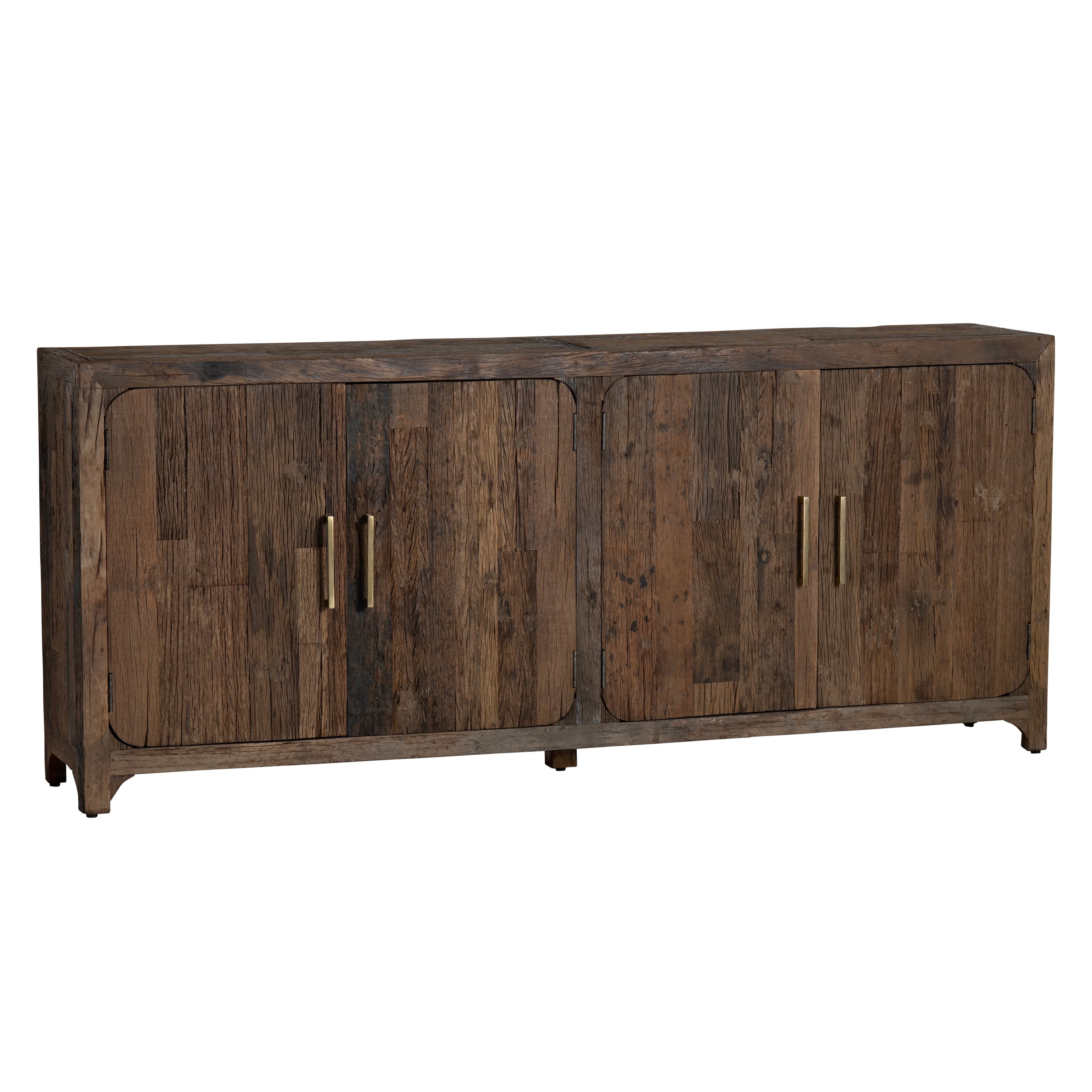 84 In. Brown Solid Wood 4 Door Media Credenza_Sideboard