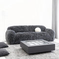 84.3 Modern Dark Gray Long Pile Upholstered Sofa With Ball Pillows 84.3 D X 38.8 W X 31.5 H
