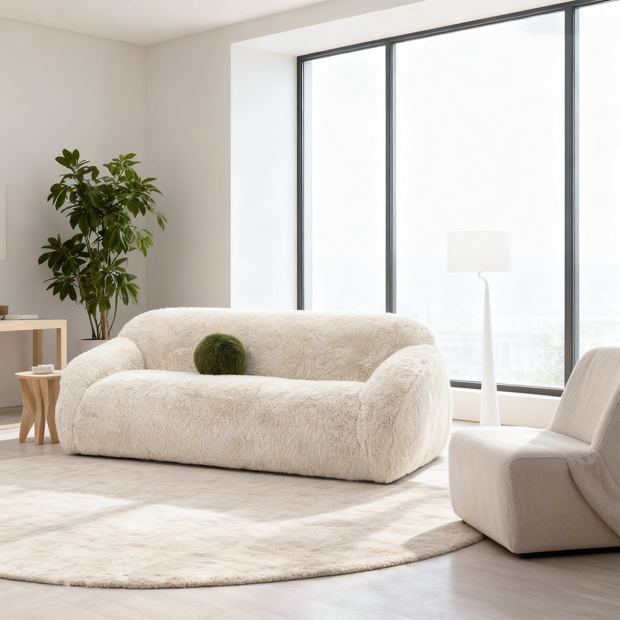 84.3 Modern Sand Short Pile Upholstered Sofa With Ball Pillows 84.3 D X 38.8 W X 31.5 H