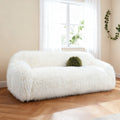 84.3 Modern White Long Pile Upholstered Sofa With Ball Pillows 84.3 D X 38.8 W X 31.5 H