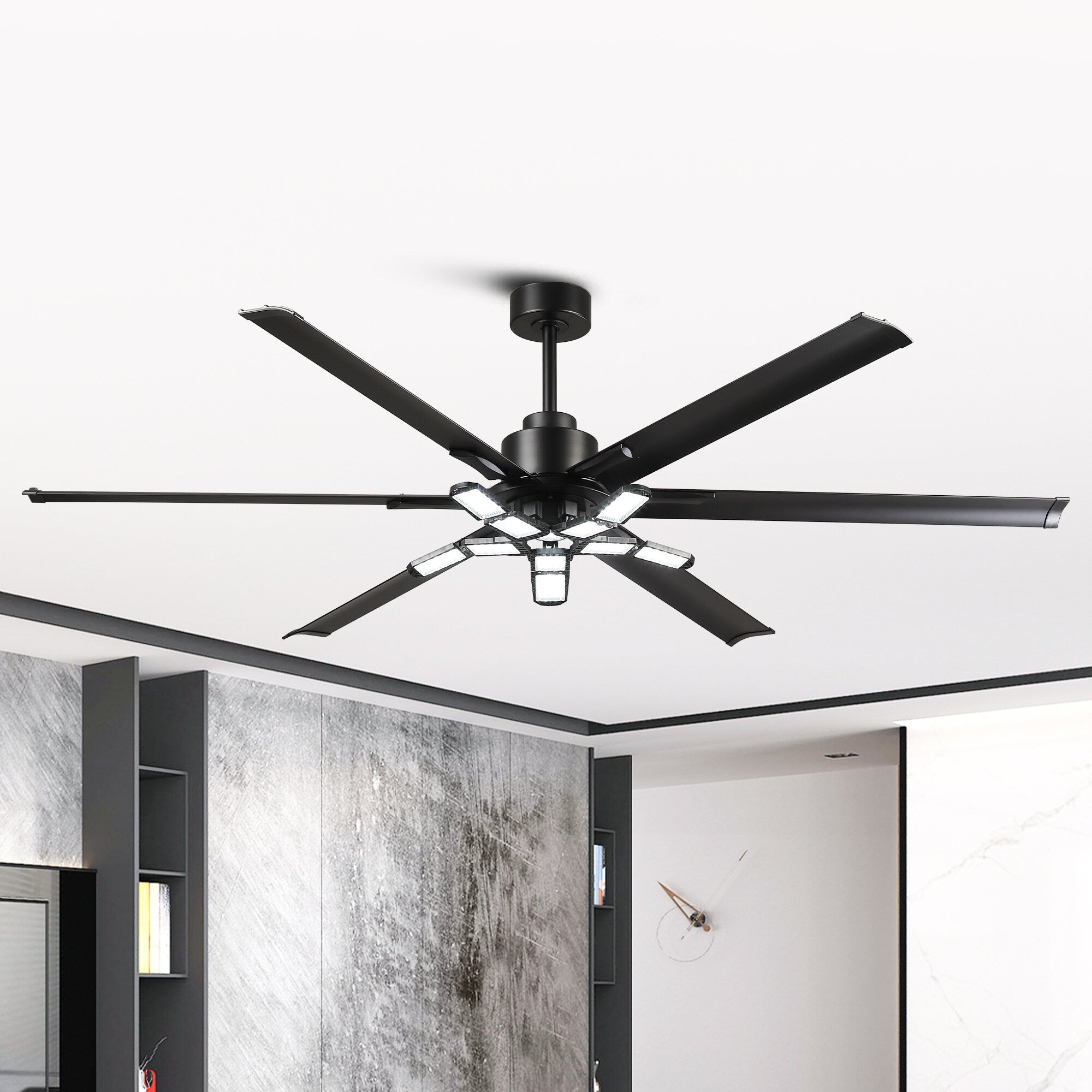 84 Industrial Matte Black Garage Large Ceiling Fan With Foldable Led Light And Remote