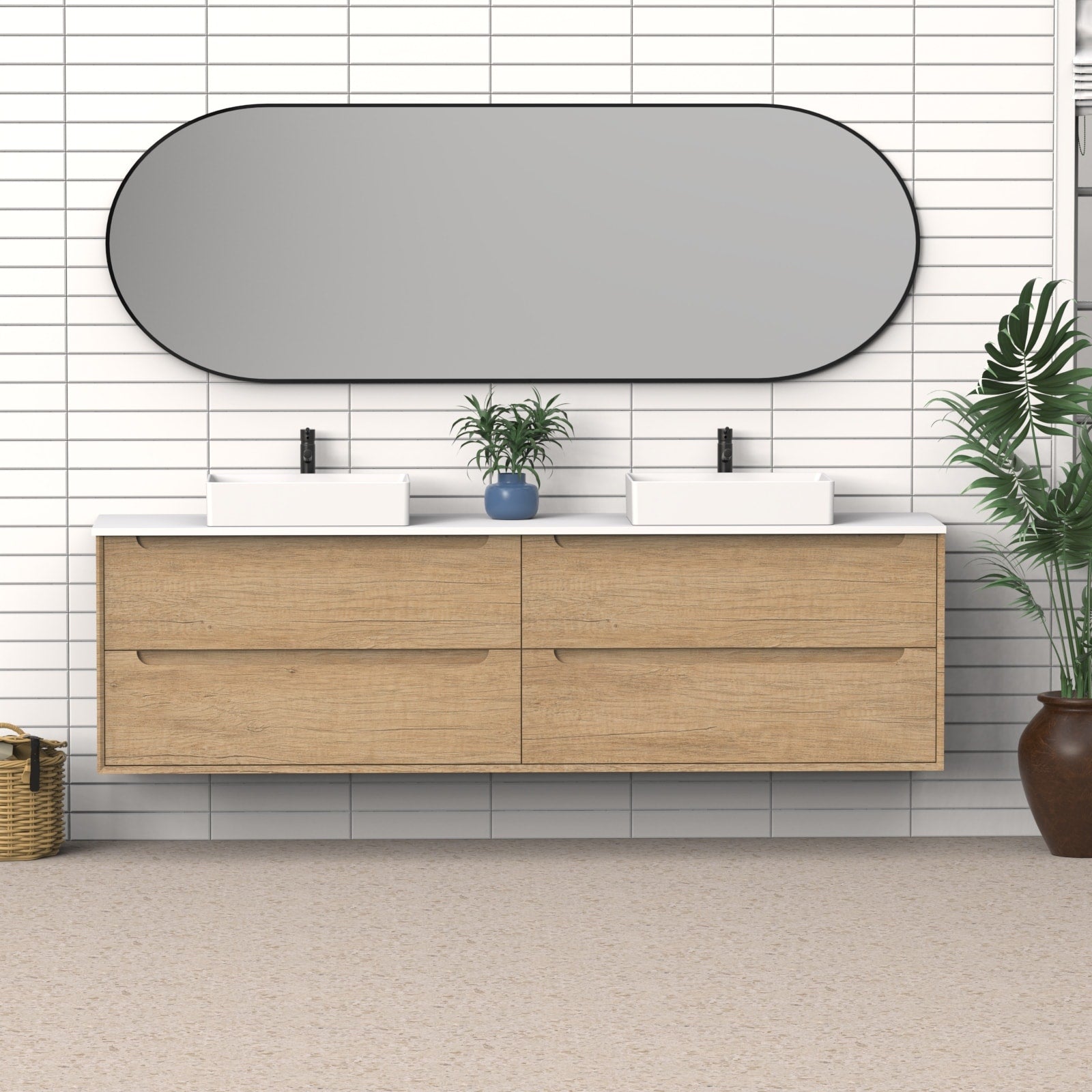 84 Solid Wood Bathroom Vanity With White Quartz Countertop Ceramic Vessel Sink