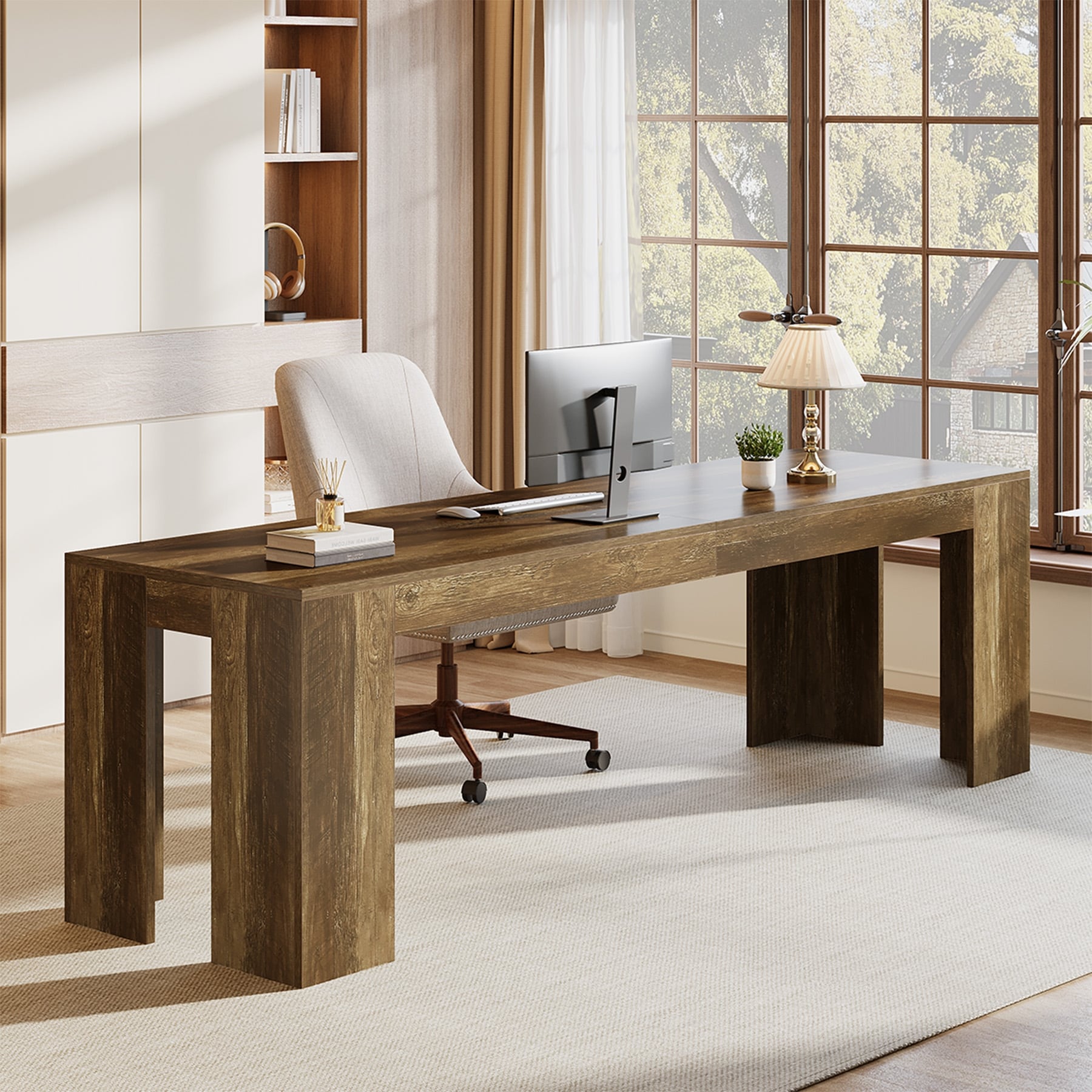 86 Inch Two Person Desk Industrial Rustic Double Workstation For Home Office By 1Easylife