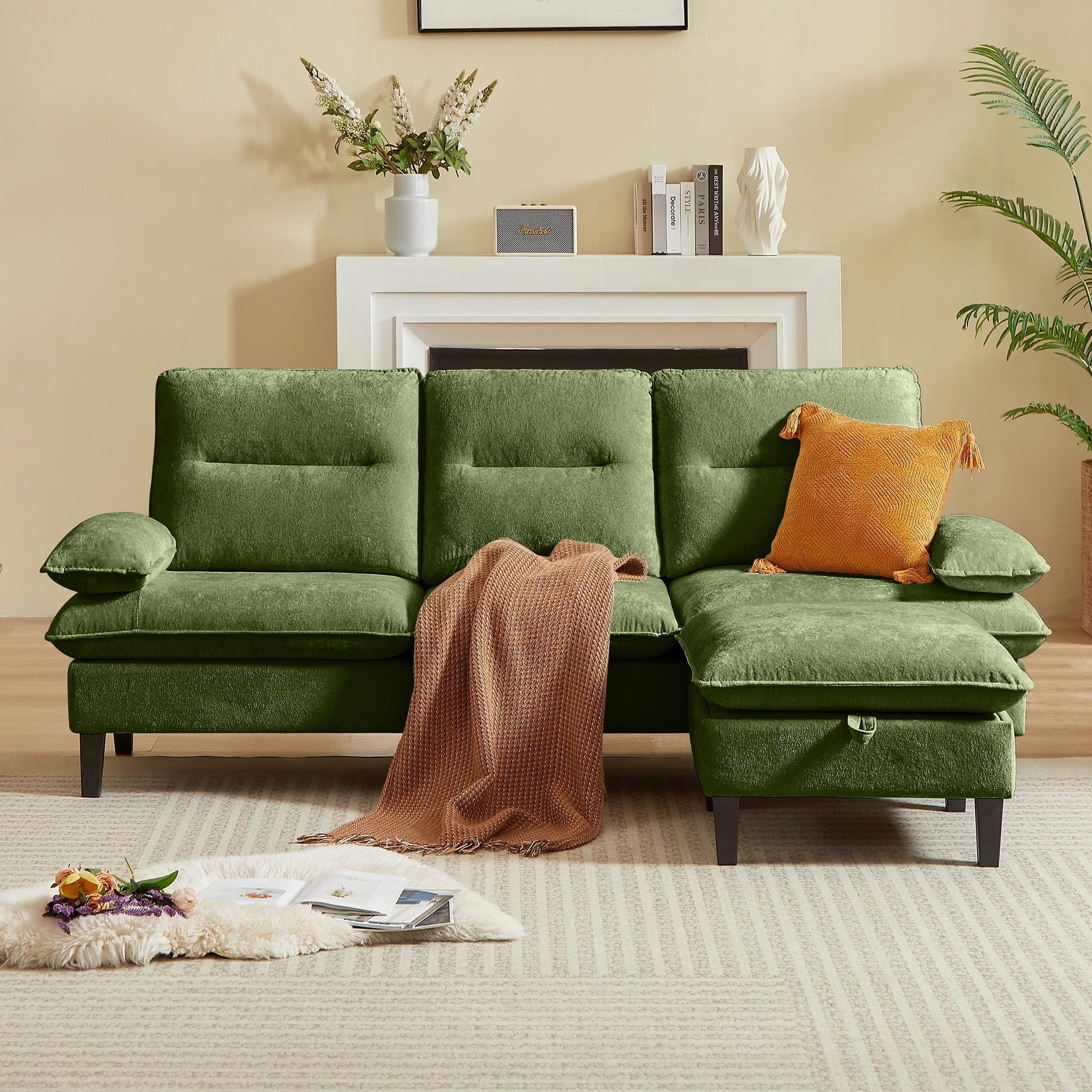 86.22 Chenille L Shaped Sofa With Ottoman