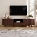 86.6 Fluted Tv Stand With Power Outlet For Tvs Up To 90 Mid Century Modern Tv Console With Adjustable Shelves And Sliding Door