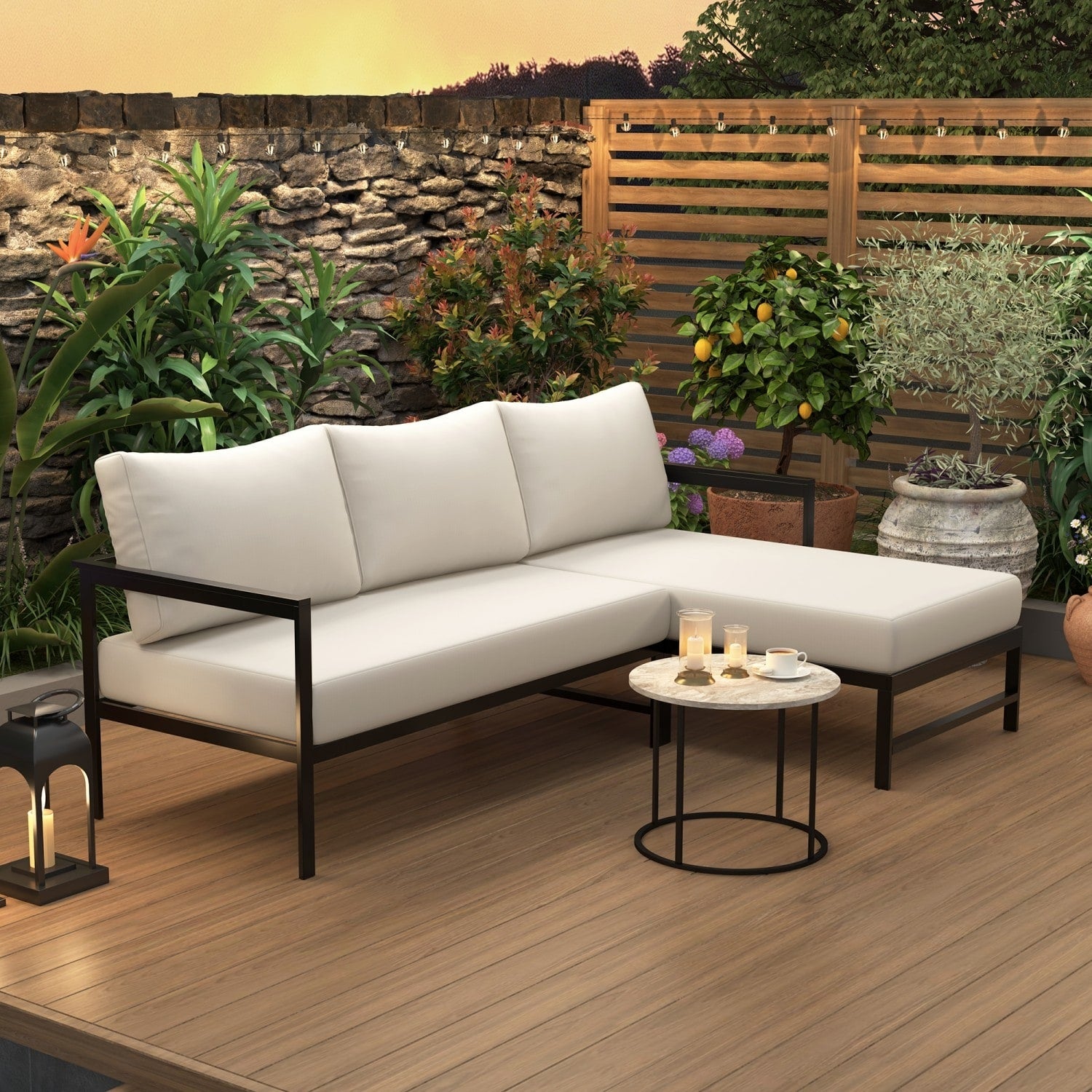 86.6 Outdoor L Shaped Weather Resistant Sofa With Iron Frame
