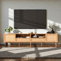 86.6 Rattan Tv Stand For Tvs Up To 90 Inch Modern Farmhouse Media Console With Solid Wood Legs And Storage
