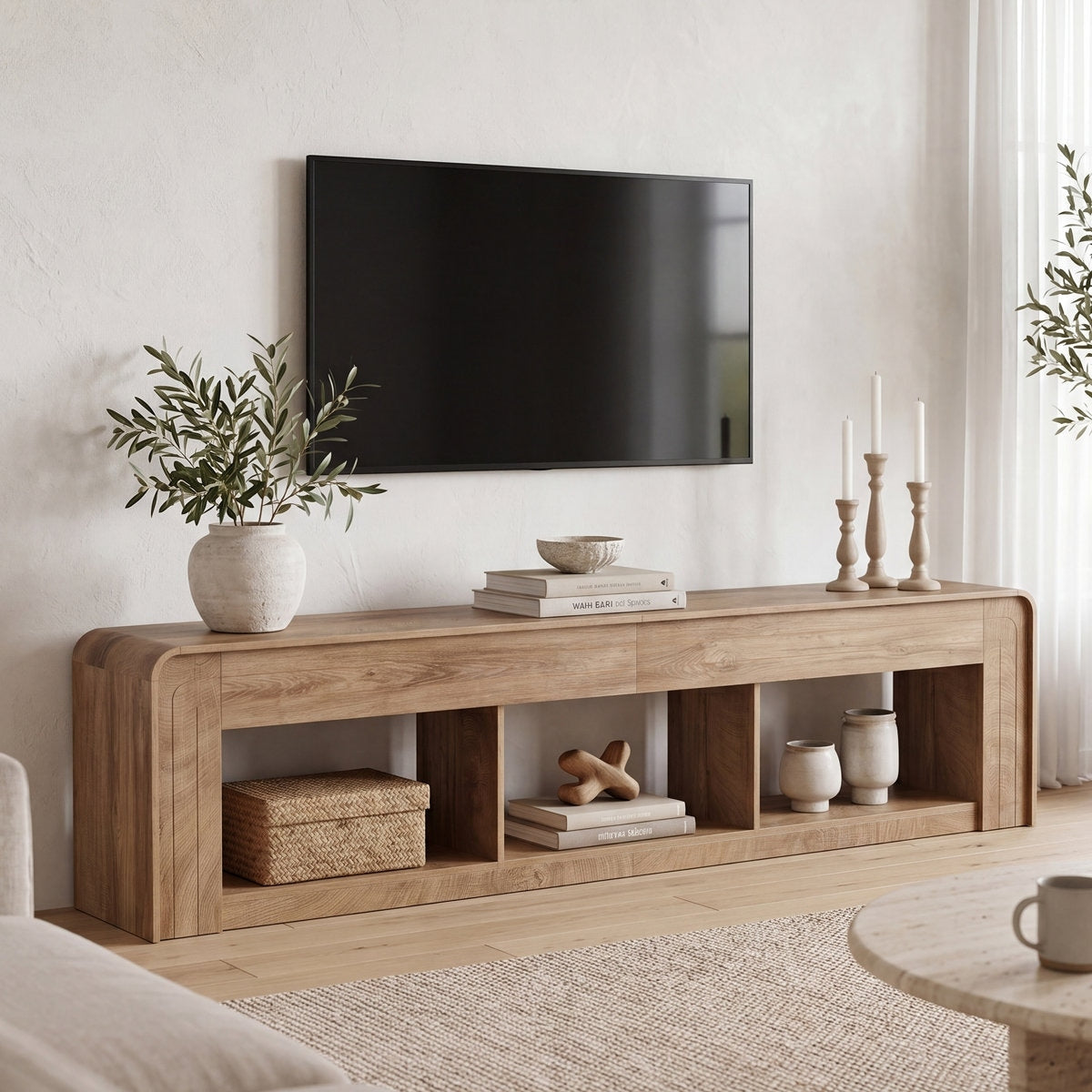 86.6 Tv Stand For Tvs Up To 85 Inches Extra Long Entertainment Center With Open Storage