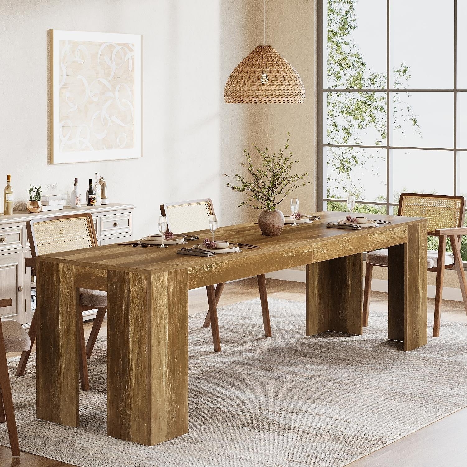 86.6 Dining Table For 6 8 People Rustic Wood Rectangular Kitchen Table Extra Long Dining Room Table