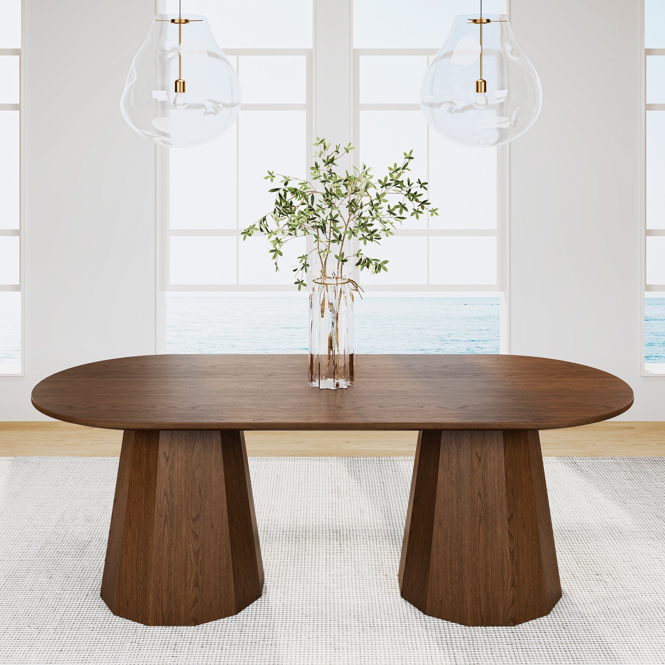 86 Double Pedestal Solid Wood Dining Table