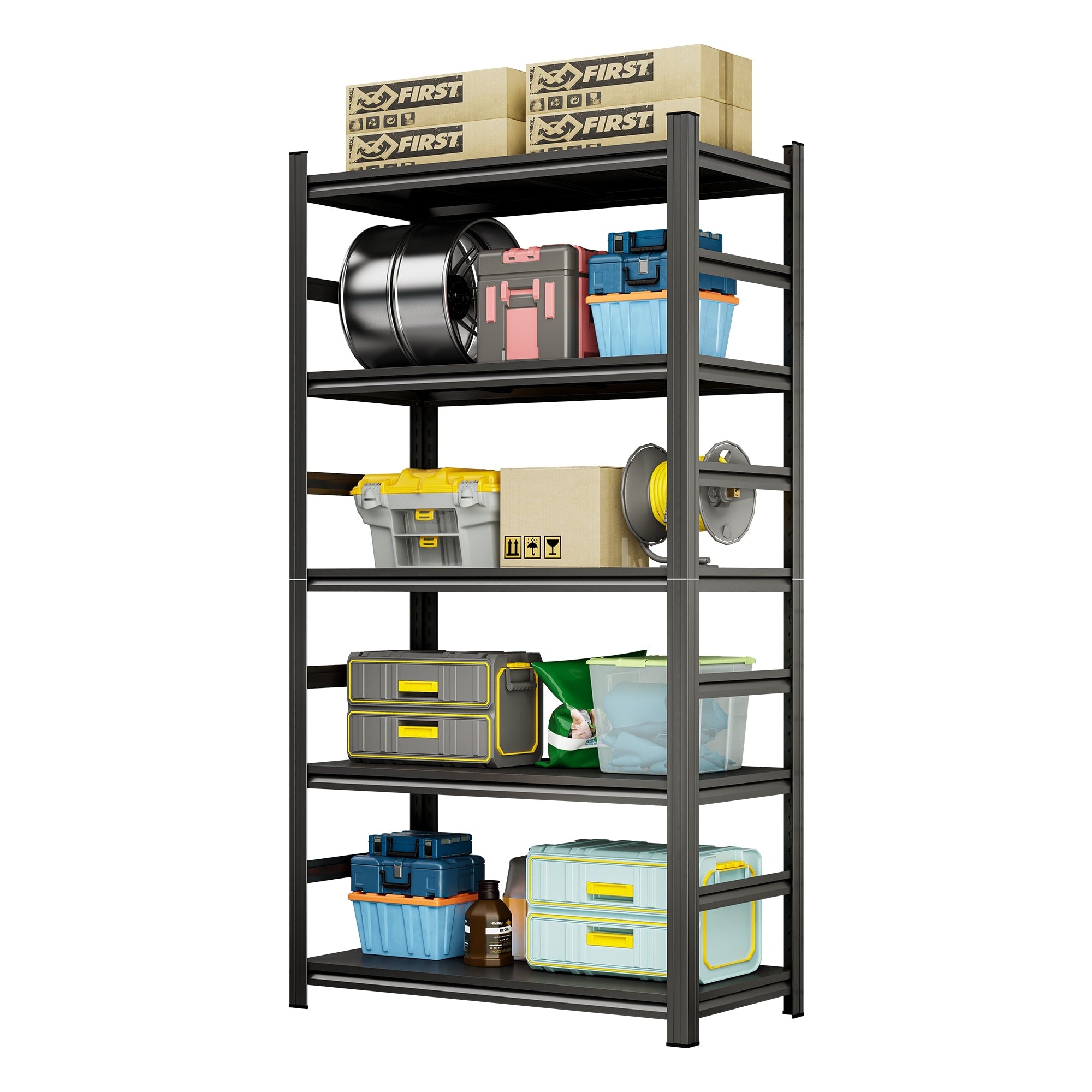87 H Heavy Duty Storage Rack Five Layer Adjustable Metal Shelf For Tool Rooms Garages Supermarkets Requiring Assembly
