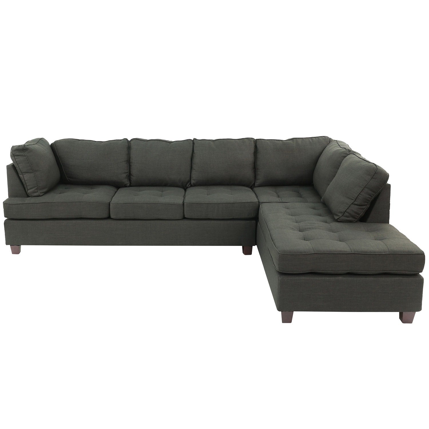 87 In.W Black Finish Fabric Upholstery L Shaped Straight Arm Sectional Sofa