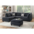 87 In.W Black Finish Polyester Upholstery L Shaped Straight Arm Sectional Sofa