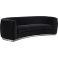 87 In.W Black Finish Velvet Upholstery Curved Straight Arm Sectional Sofa