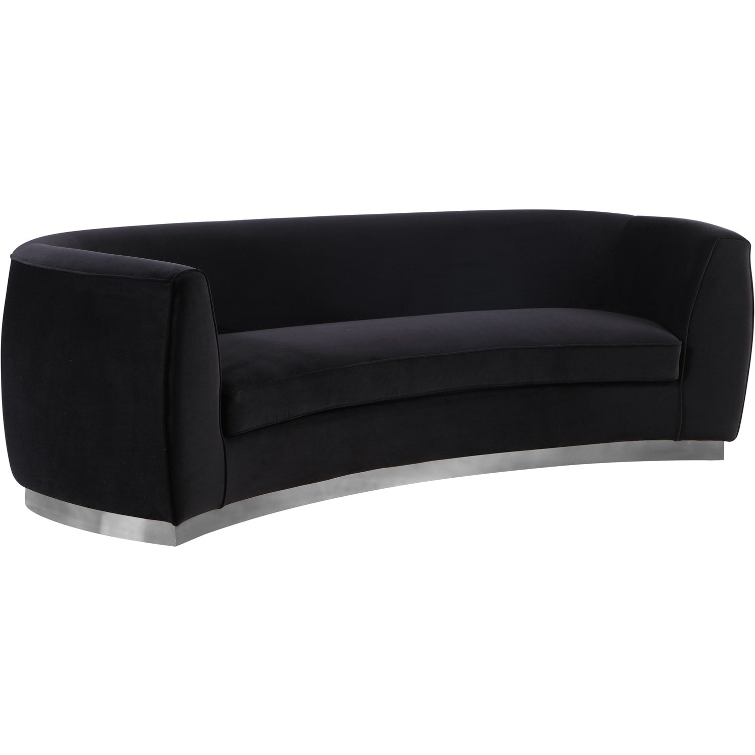 87 In.W Black Finish Velvet Upholstery Curved Straight Arm Sectional Sofa