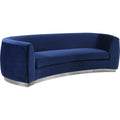 87 In.W Blue Finish Velvet Upholstery Curved Straight Arm Sectional Sofa