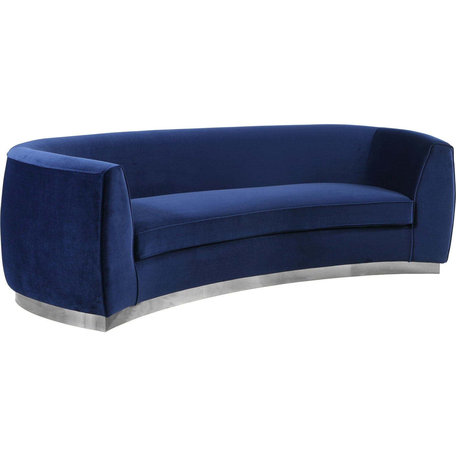 87 In.W Blue Finish Velvet Upholstery Curved Straight Arm Sectional Sofa