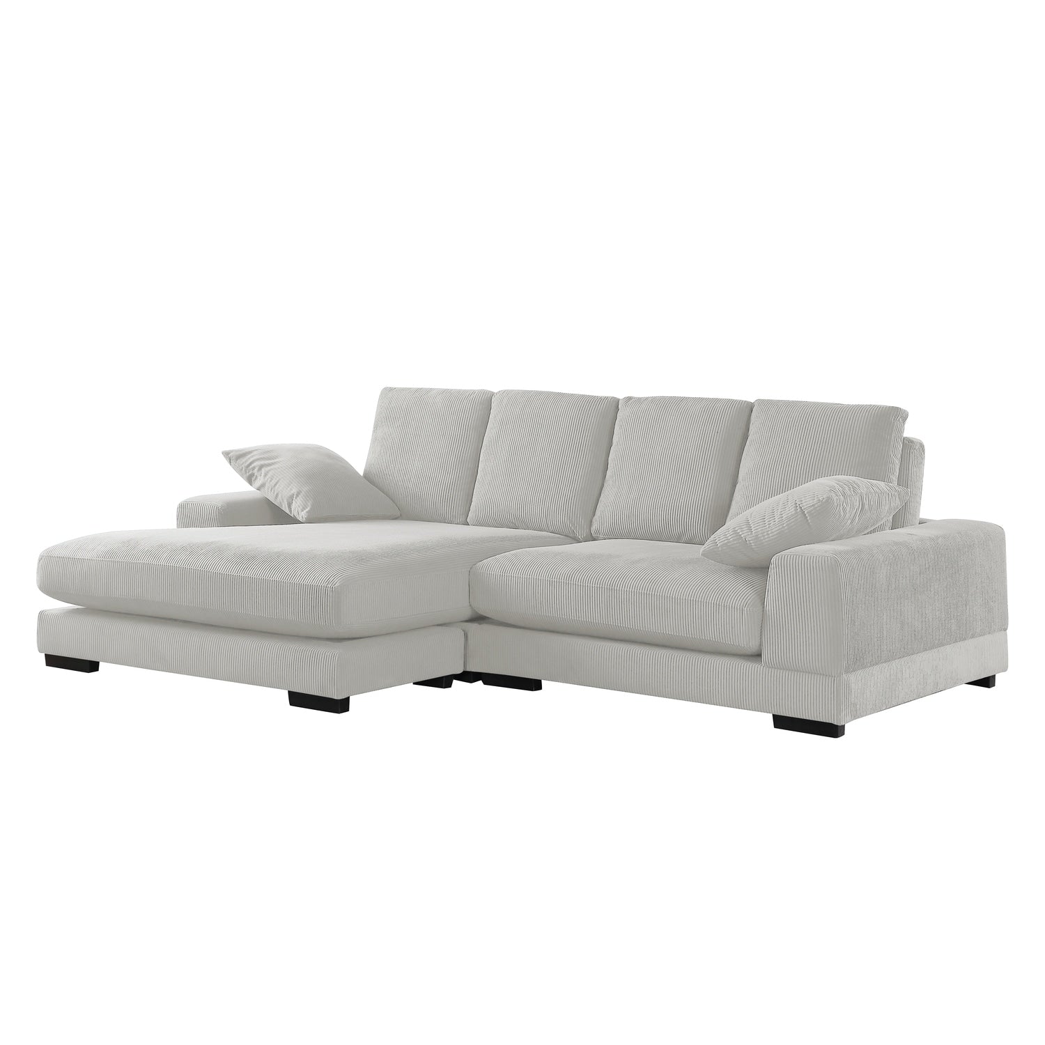 87 In.W Brown Finish Corduroy Upholstery L Shaped Straight Arm Sectional Sofa