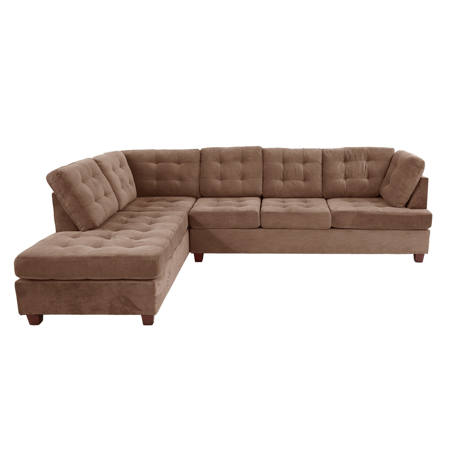 87 In.W Brown Finish Linen Upholstery L Shaped Straight Arm Sectional Sofa